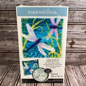 DIMENSIONS Latch Hook Kit 16"X16" Dragonfly Wall Hanging or Pillow NEW SEALED